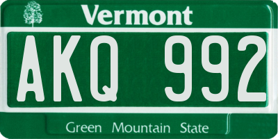 VT license plate AKQ992