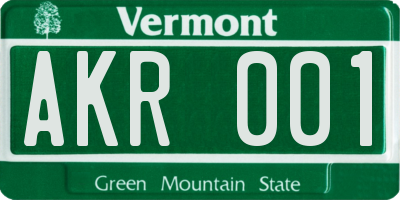 VT license plate AKR001