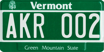 VT license plate AKR002