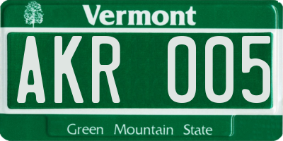 VT license plate AKR005