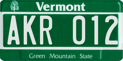 VT license plate AKR012