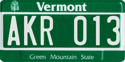 VT license plate AKR013