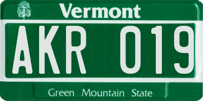 VT license plate AKR019