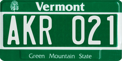 VT license plate AKR021