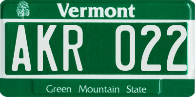 VT license plate AKR022