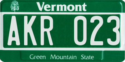 VT license plate AKR023