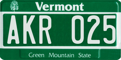 VT license plate AKR025