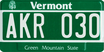 VT license plate AKR030