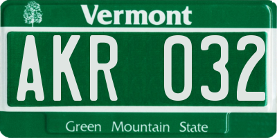 VT license plate AKR032