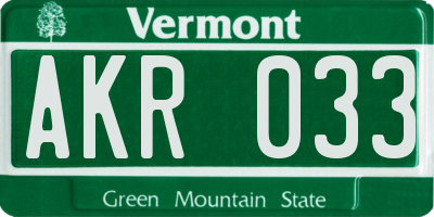VT license plate AKR033
