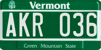 VT license plate AKR036