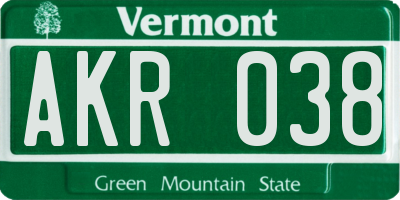 VT license plate AKR038
