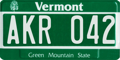 VT license plate AKR042