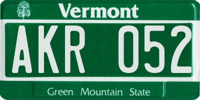 VT license plate AKR052