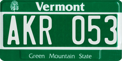VT license plate AKR053