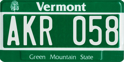 VT license plate AKR058