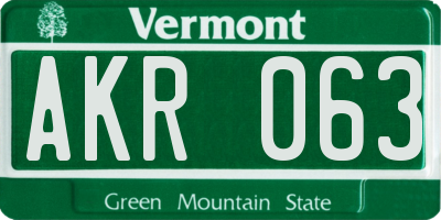 VT license plate AKR063