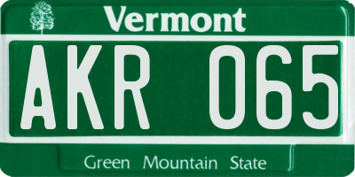 VT license plate AKR065
