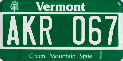 VT license plate AKR067