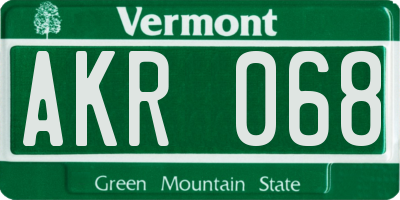 VT license plate AKR068