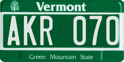 VT license plate AKR070