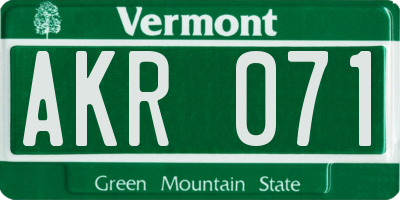VT license plate AKR071