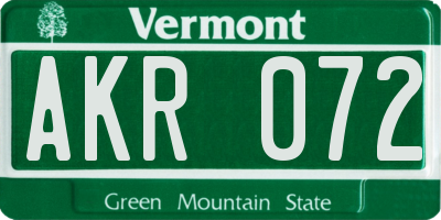 VT license plate AKR072