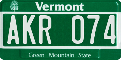 VT license plate AKR074