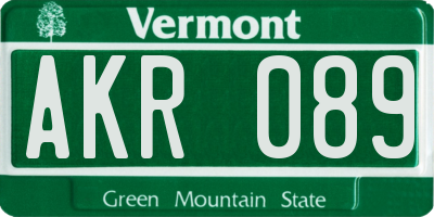 VT license plate AKR089