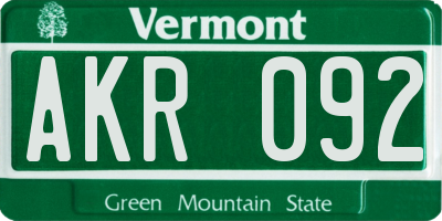VT license plate AKR092