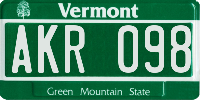 VT license plate AKR098