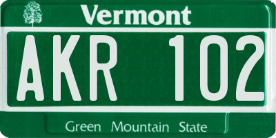 VT license plate AKR102