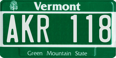 VT license plate AKR118