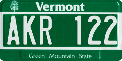 VT license plate AKR122