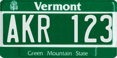 VT license plate AKR123