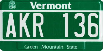 VT license plate AKR136