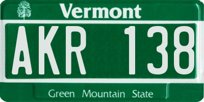VT license plate AKR138