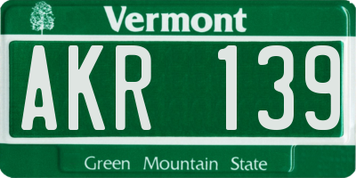 VT license plate AKR139