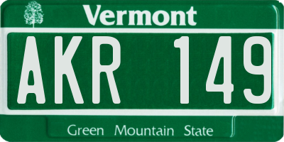 VT license plate AKR149