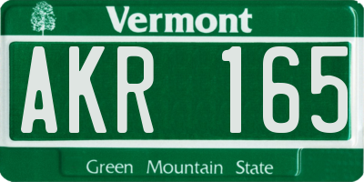 VT license plate AKR165