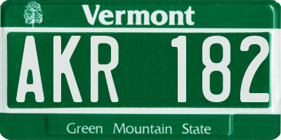 VT license plate AKR182