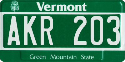 VT license plate AKR203
