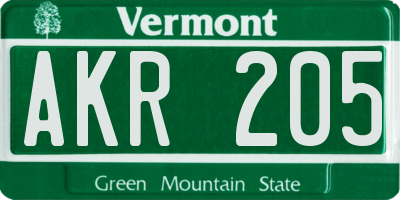 VT license plate AKR205