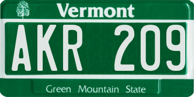 VT license plate AKR209