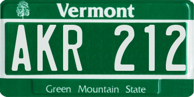 VT license plate AKR212