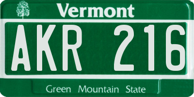 VT license plate AKR216