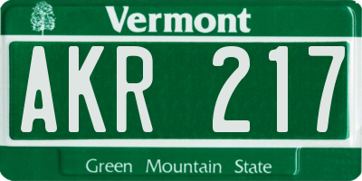 VT license plate AKR217