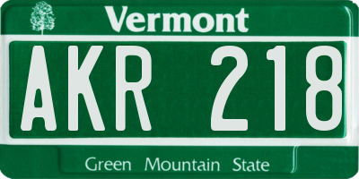 VT license plate AKR218