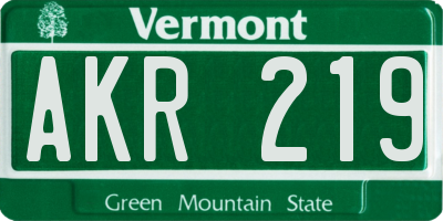 VT license plate AKR219