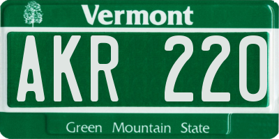 VT license plate AKR220